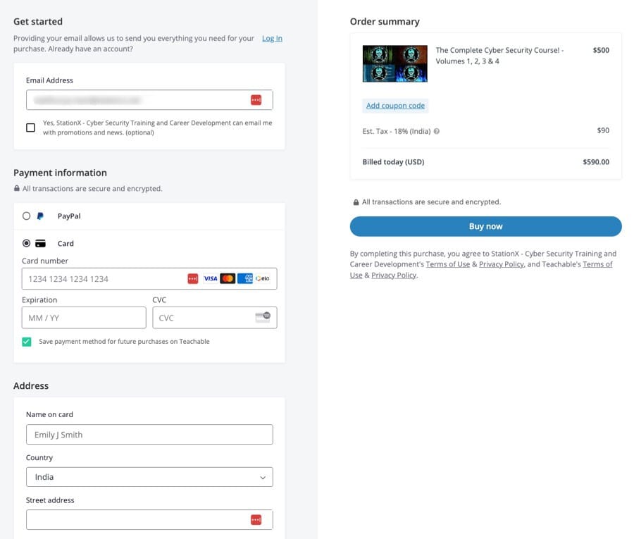 Teachable Checkout Page Sample checkout page on Teachable